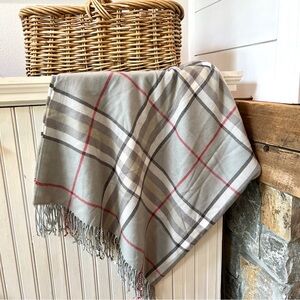 Pottery Barn Grey Red Plaid Throw Blanket with Tassels Farmhouse Couch Accent